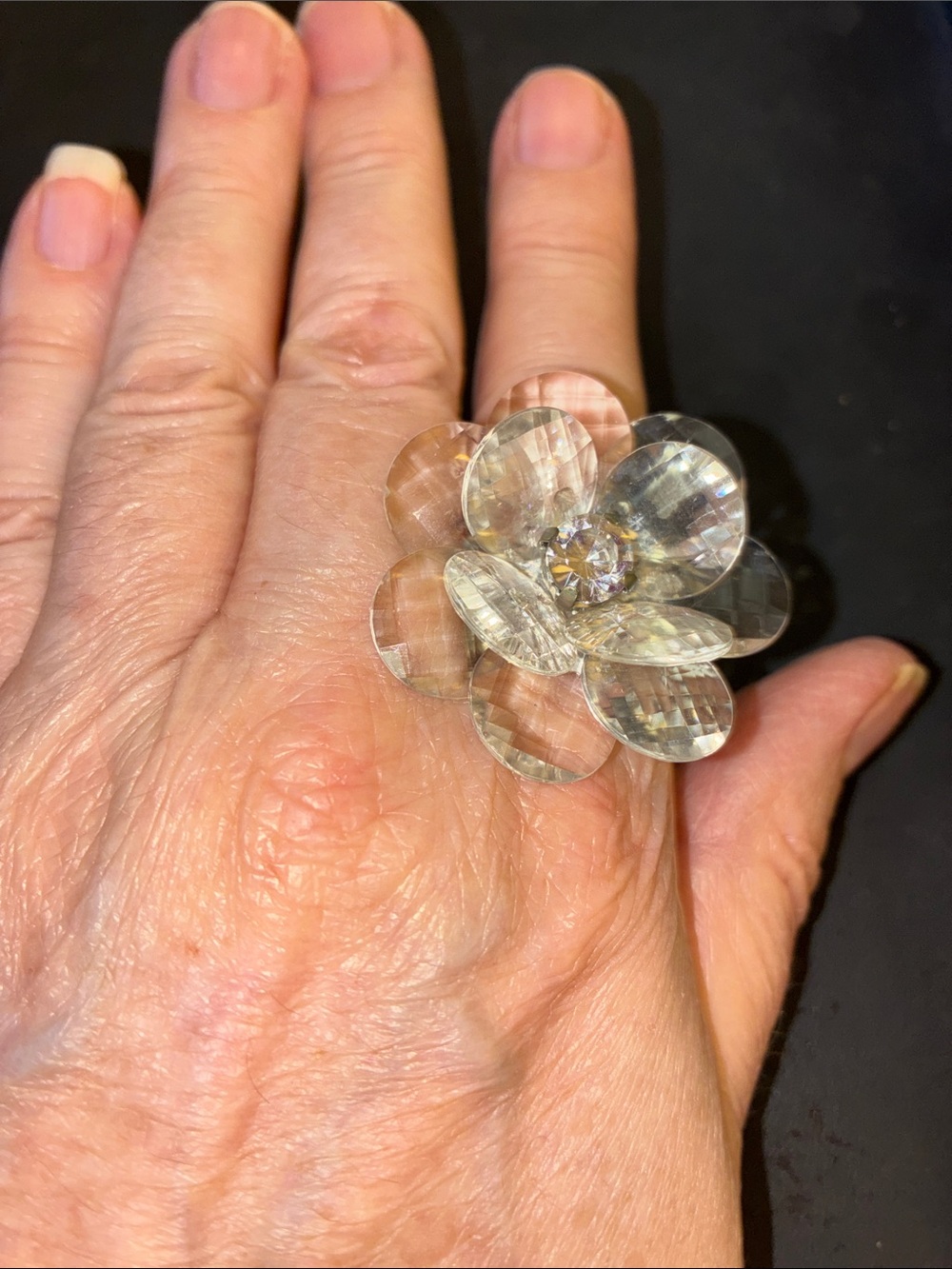 Crystal Flower Statement Stretch Ring - Clear